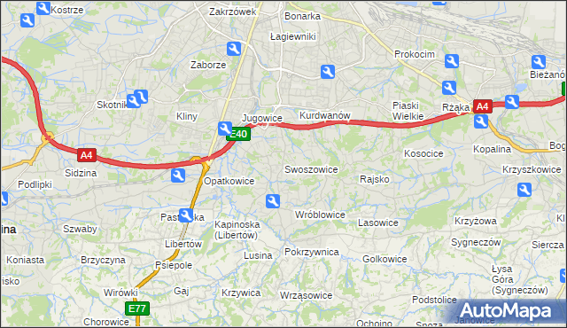 mapa Swoszowice gmina Kraków, Swoszowice gmina Kraków na mapie Targeo
