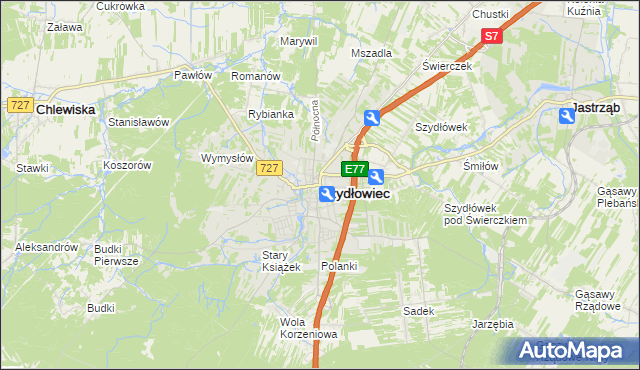 mapa Szydłowiec, Szydłowiec na mapie Targeo