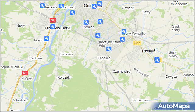 mapa Tobolice gmina Rzekuń, Tobolice gmina Rzekuń na mapie Targeo