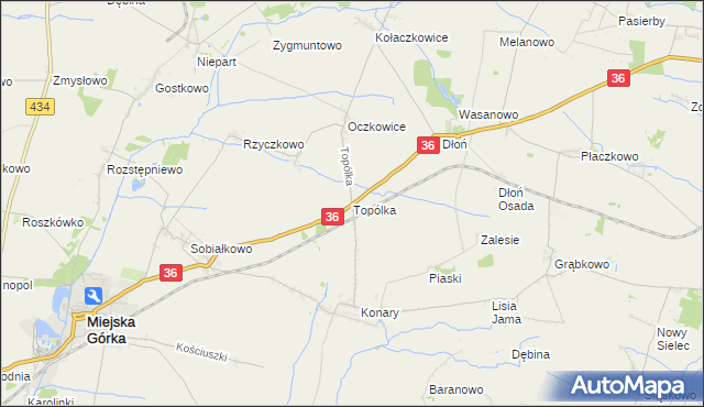 mapa Topólka gmina Miejska Górka, Topólka gmina Miejska Górka na mapie Targeo
