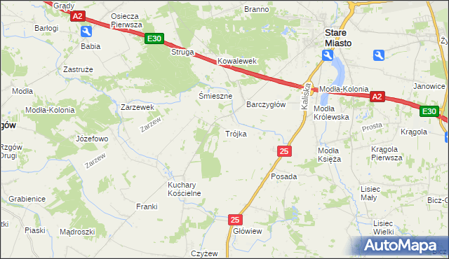 mapa Trójka gmina Stare Miasto, Trójka gmina Stare Miasto na mapie Targeo