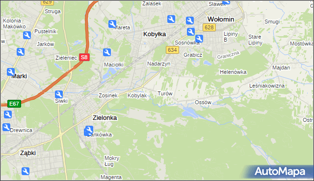 mapa Turów gmina Wołomin, Turów gmina Wołomin na mapie Targeo