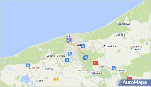 mapa Ustka, Ustka na mapie Targeo