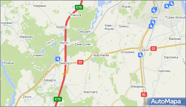 mapa Waćmierek, Waćmierek na mapie Targeo