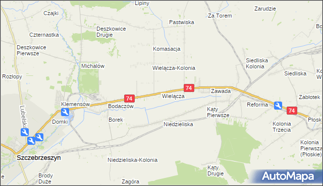 mapa Wielącza, Wielącza na mapie Targeo