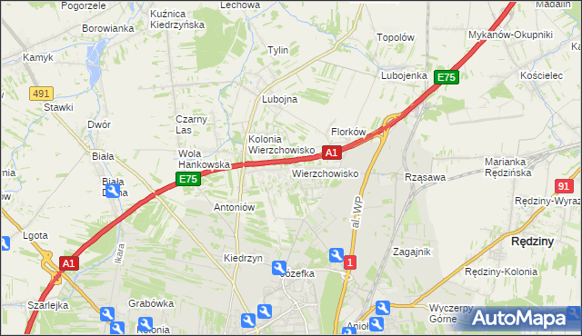 mapa Wierzchowisko gmina Mykanów, Wierzchowisko gmina Mykanów na mapie Targeo