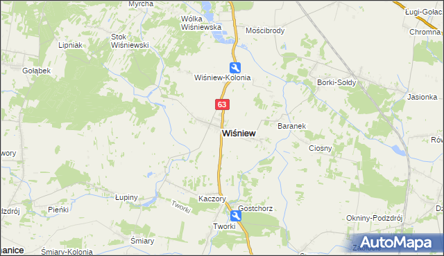 mapa Wiśniew powiat siedlecki, Wiśniew powiat siedlecki na mapie Targeo