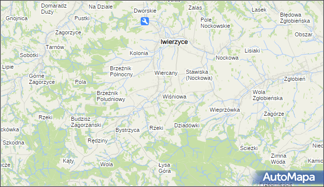 mapa Wiśniowa gmina Iwierzyce, Wiśniowa gmina Iwierzyce na mapie Targeo