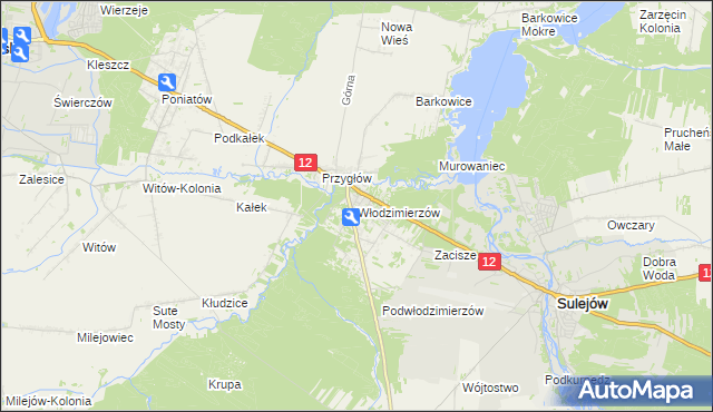 mapa Włodzimierzów gmina Sulejów, Włodzimierzów gmina Sulejów na mapie Targeo