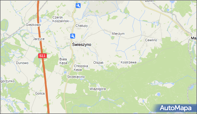 mapa Włoki gmina Świeszyno, Włoki gmina Świeszyno na mapie Targeo