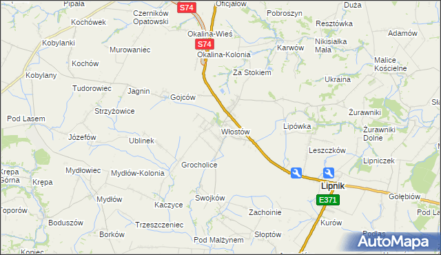 mapa Włostów gmina Lipnik, Włostów gmina Lipnik na mapie Targeo