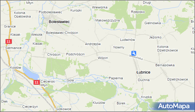 mapa Wójcin gmina Łubnice, Wójcin gmina Łubnice na mapie Targeo