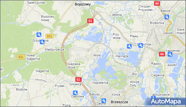 mapa Wola gmina Miedźna, Wola gmina Miedźna na mapie Targeo