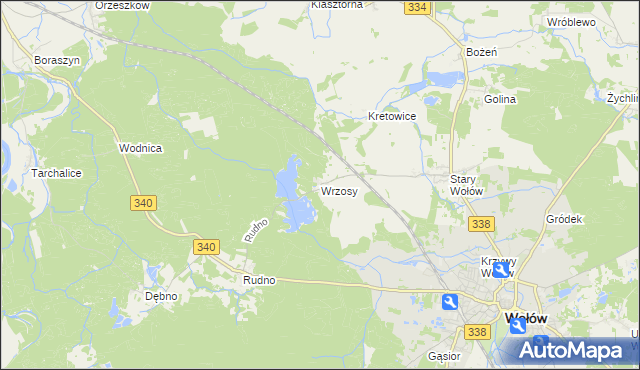 mapa Wrzosy gmina Wołów, Wrzosy gmina Wołów na mapie Targeo