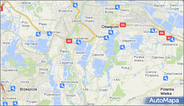 mapa Zaborze gmina Oświęcim, Zaborze gmina Oświęcim na mapie Targeo