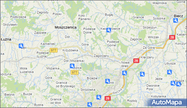 mapa Zagórzany gmina Gorlice, Zagórzany gmina Gorlice na mapie Targeo