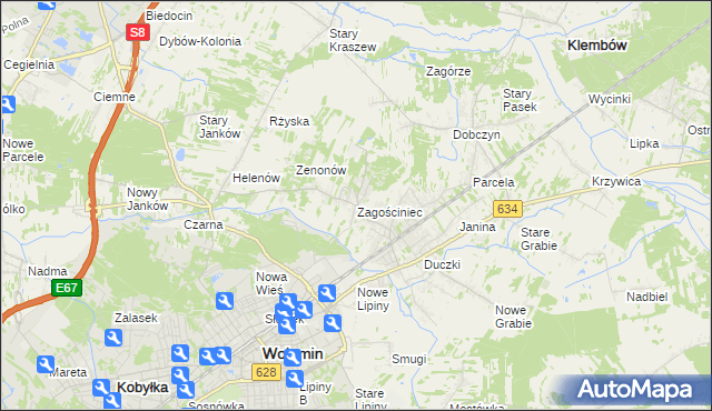 mapa Zagościniec gmina Wołomin, Zagościniec gmina Wołomin na mapie Targeo