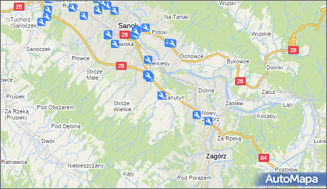 mapa Zahutyń, Zahutyń na mapie Targeo