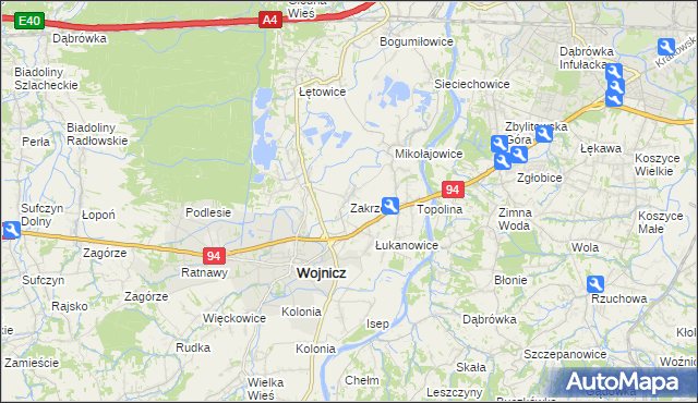 mapa Zakrzów gmina Wojnicz, Zakrzów gmina Wojnicz na mapie Targeo