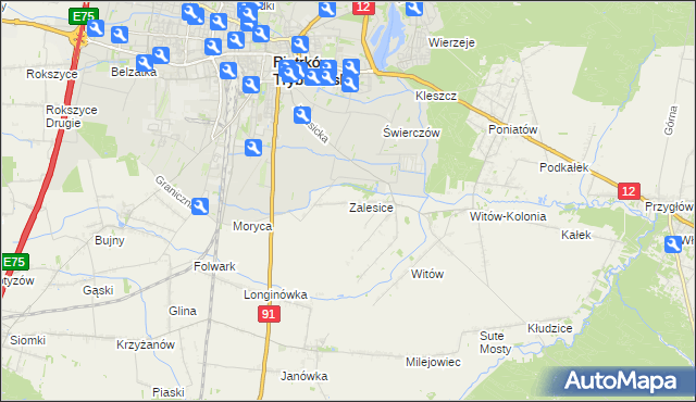 mapa Zalesice gmina Sulejów, Zalesice gmina Sulejów na mapie Targeo