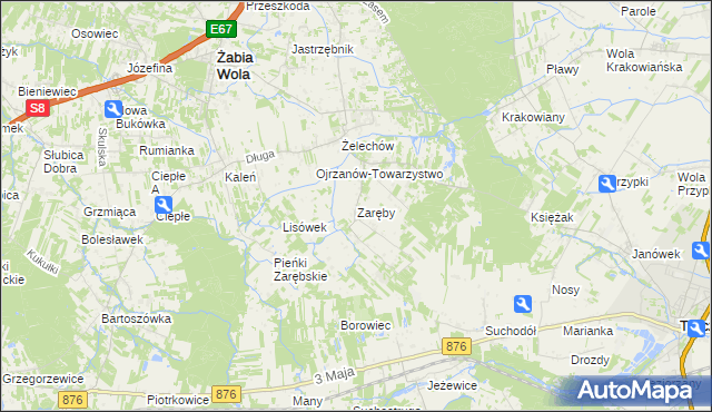 mapa Zaręby gmina Żabia Wola, Zaręby gmina Żabia Wola na mapie Targeo