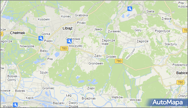 mapa Żarki gmina Libiąż, Żarki gmina Libiąż na mapie Targeo