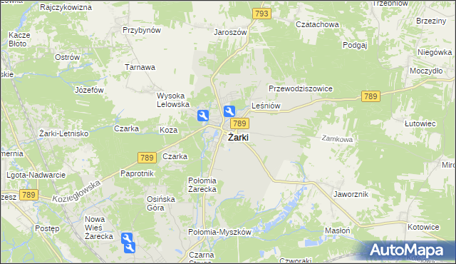 mapa Żarki powiat myszkowski, Żarki powiat myszkowski na mapie Targeo