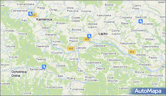 mapa Zarzecze gmina Łącko, Zarzecze gmina Łącko na mapie Targeo