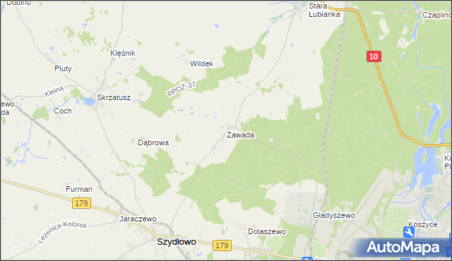 mapa Zawada gmina Szydłowo, Zawada gmina Szydłowo na mapie Targeo