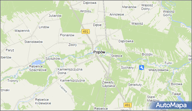 mapa Zawady gmina Popów, Zawady gmina Popów na mapie Targeo