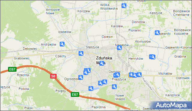 mapa Zduńska Wola, Zduńska Wola na mapie Targeo