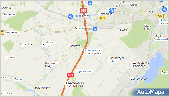 mapa Zemborzyce Tereszyńskie, Zemborzyce Tereszyńskie na mapie Targeo