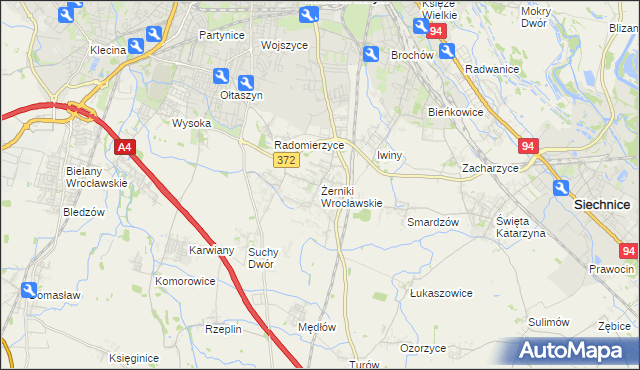 mapa Żerniki Wrocławskie, Żerniki Wrocławskie na mapie Targeo