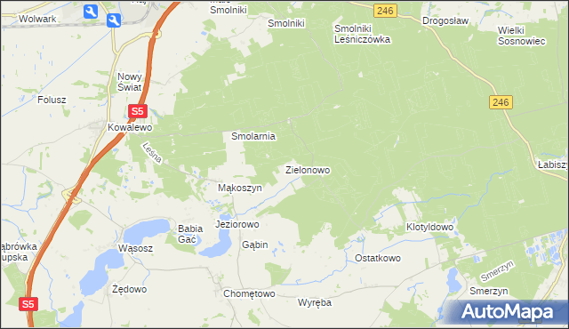 mapa Zielonowo gmina Szubin, Zielonowo gmina Szubin na mapie Targeo