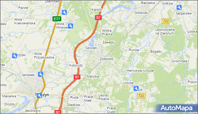 mapa Złotokłos, Złotokłos na mapie Targeo