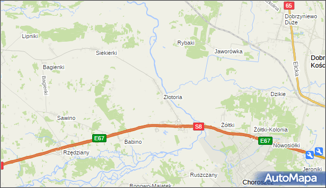 mapa Złotoria gmina Choroszcz, Złotoria gmina Choroszcz na mapie Targeo