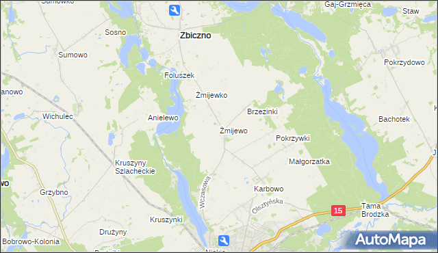 mapa Żmijewo gmina Zbiczno, Żmijewo gmina Zbiczno na mapie Targeo