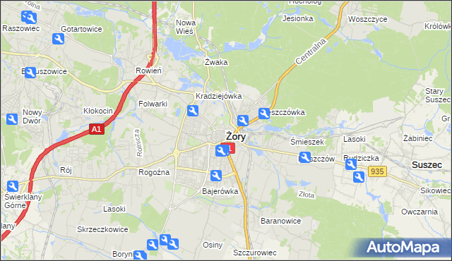 mapa Żor, Żory na mapie Targeo
