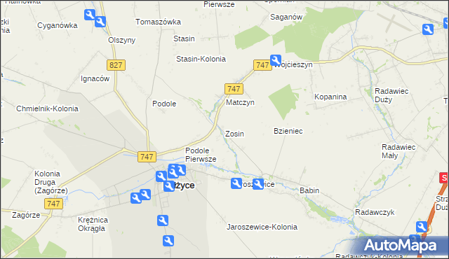 mapa Zosin gmina Bełżyce, Zosin gmina Bełżyce na mapie Targeo