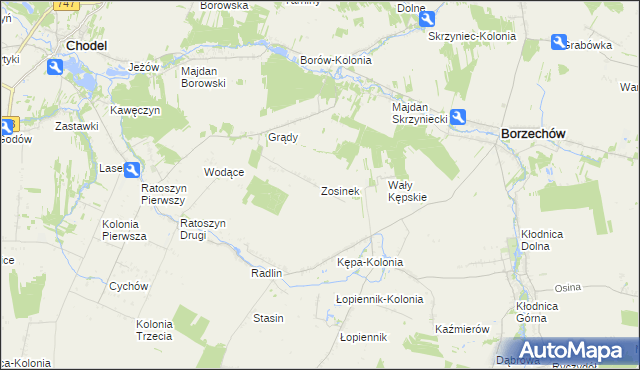 mapa Zosinek gmina Chodel, Zosinek gmina Chodel na mapie Targeo