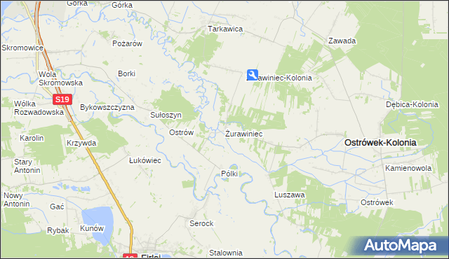 mapa Żurawiniec gmina Ostrówek, Żurawiniec gmina Ostrówek na mapie Targeo