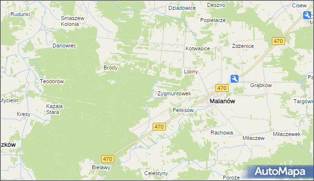 mapa Zygmuntówek gmina Malanów, Zygmuntówek gmina Malanów na mapie Targeo