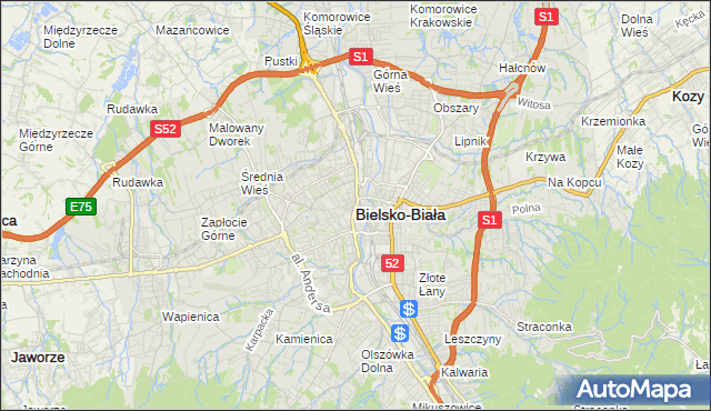 mapa Bielsko-Białej, Bielsko-Biała na mapie Targeo