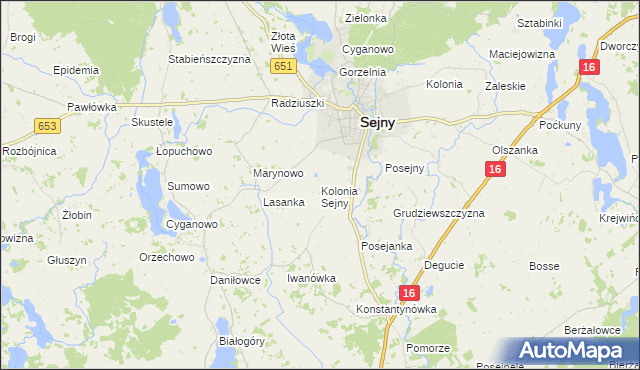 mapa Kolonia Sejny, Kolonia Sejny na mapie Targeo