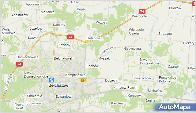 mapa Myszaki, Myszaki na mapie Targeo