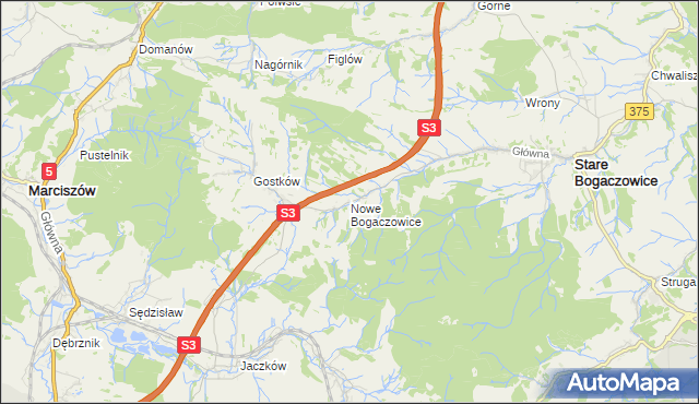 mapa Nowe Bogaczowice, Nowe Bogaczowice na mapie Targeo