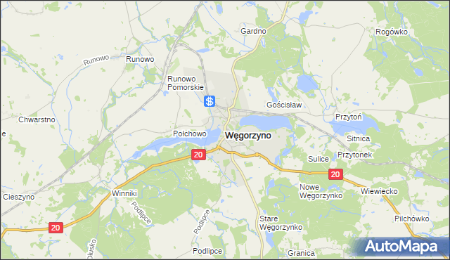 mapa Węgorzyno, Węgorzyno na mapie Targeo