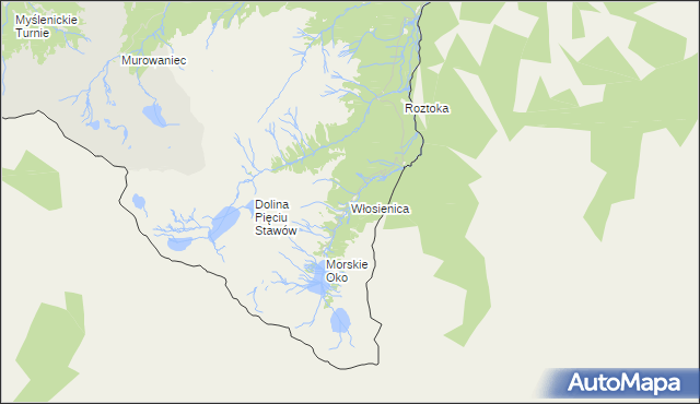 mapa Włosienica gmina Bukowina Tatrzańska, Włosienica gmina Bukowina Tatrzańska na mapie Targeo