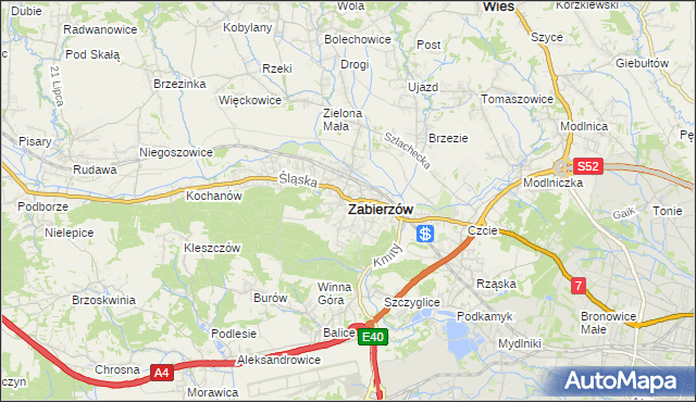 mapa Zabierzów powiat krakowski, Zabierzów powiat krakowski na mapie Targeo