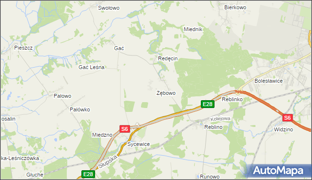 mapa Zębowo gmina Kobylnica, Zębowo gmina Kobylnica na mapie Targeo